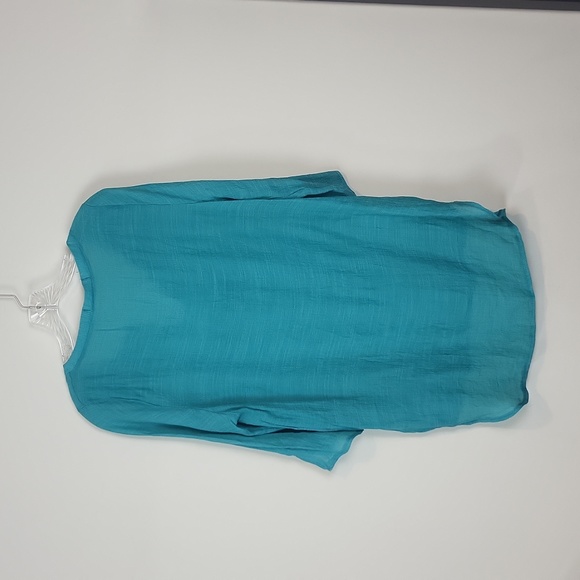 ELSIE & ZOEY Blue Lightweight Sheer Fringed V-Neck Beach Pool Coverup - Picture 9 of 12